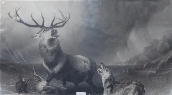 Thomas Landseer after Edwin Landseer, engraving, The stag at bay, 1865, overall 68 x 106cm, unframed